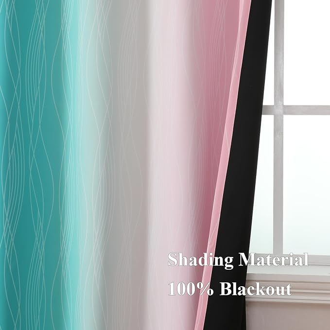Pink and Teal Blackout Curtains 45 Inch Length, Full Light Blocking Gradient - Image 5