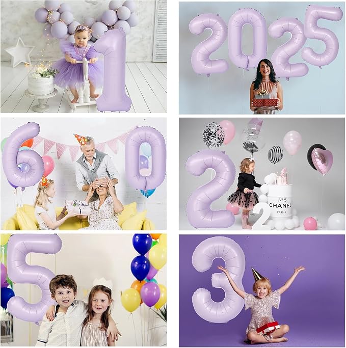 40 Inch Purple Number Balloons Light Purple 0 Balloon Matte Purple Birthday - Image 3