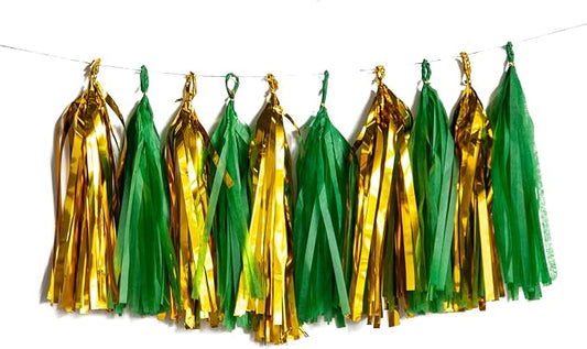 Green and Gold Tassel Garland Paper Tissue Tassels Garland by Tim%26Lin