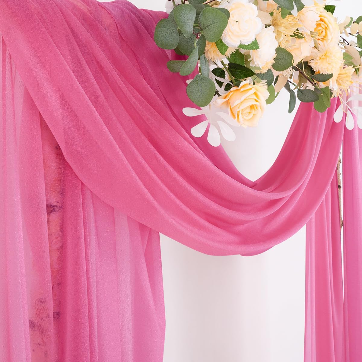 Socomi Wedding Arch Draping Fabric 29" x 20Ft 2 Panels Fuchsia Sheer Outdoor Curtain Drapes Extra Long for Bridal Baby Shower Ceremony Birthday Party Decor