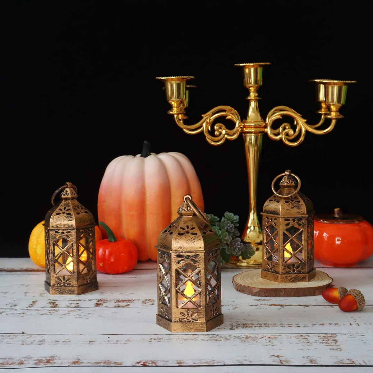 LLQ 12Pcs Mini Lantern for Centerpieces, Small Candle Lanterns Decorative Indoor, Vintage Hanging Moroccan Lantern for Halloween Decorations, Christmas Centerpieces for Tables, Wedding Table Decor