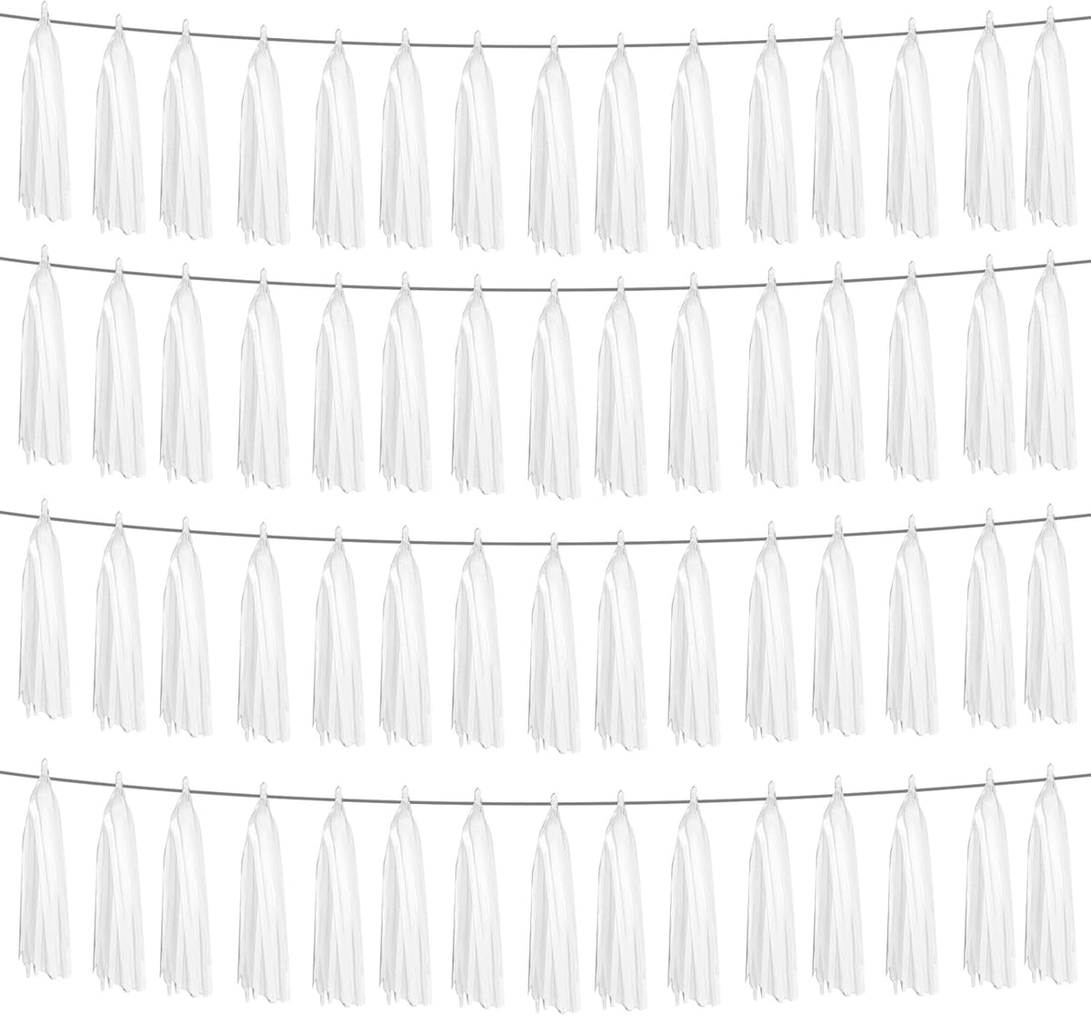 4P White Foil Fringe Metallic Tassel Streamers Banner Tassel Garland for Parade Floats, Graduation, Wedding, Birthday, Halloween, Christmas, Bridal/Baby Shower Party Decorations