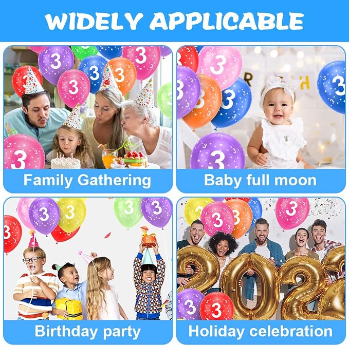 Ainiv 3rd Birthday Balloons 18PCS, 12inch Numbers Printed Latex Party Balloons - Image 4