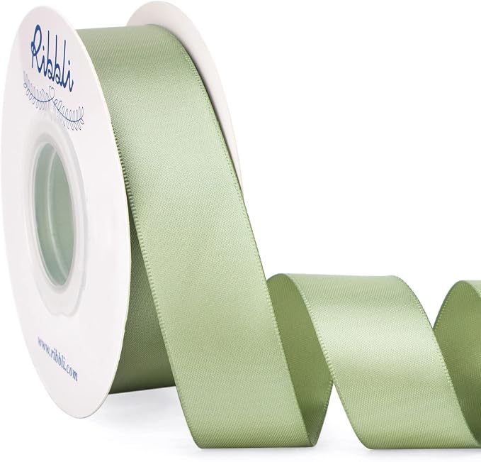 Ribbli Dusty Sage Satin Ribbon Double Faced Satin 1 Inch x Continuous 25 by Ribbli
