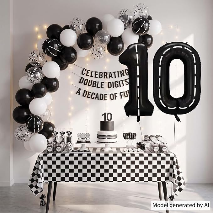 Black and White Stripes Number 0 Balloon 40 Inch, Foil Road Style Numeral | - Image 7