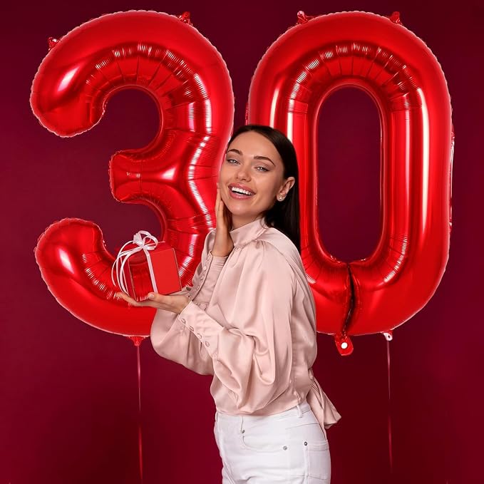 Red Number 30 Balloons, 40 Inch Big Large Foil Number Balloons, Jumbo Giant - Image 5