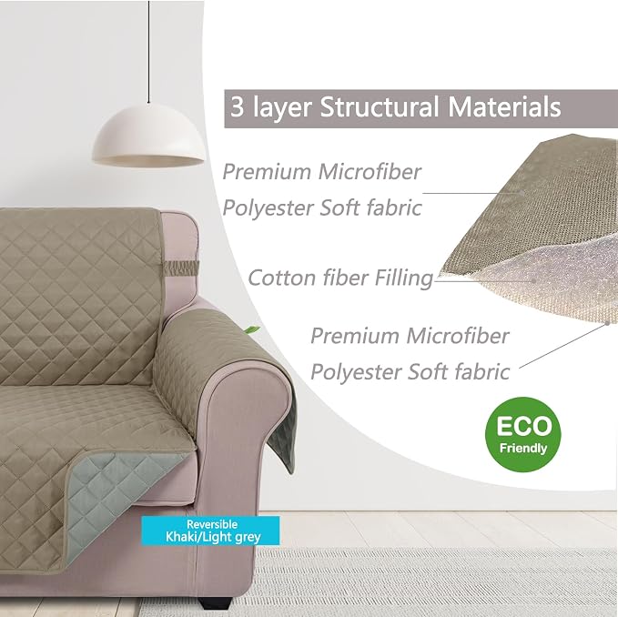 U-NICE HOME 4 Seater Sofa Cover 91''Large Couch Cover, Khaki/Light Grey | - Image 5