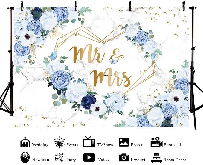 AIBIIN 8x6ft Mr and Mrs Floral Backdrop - Image 4