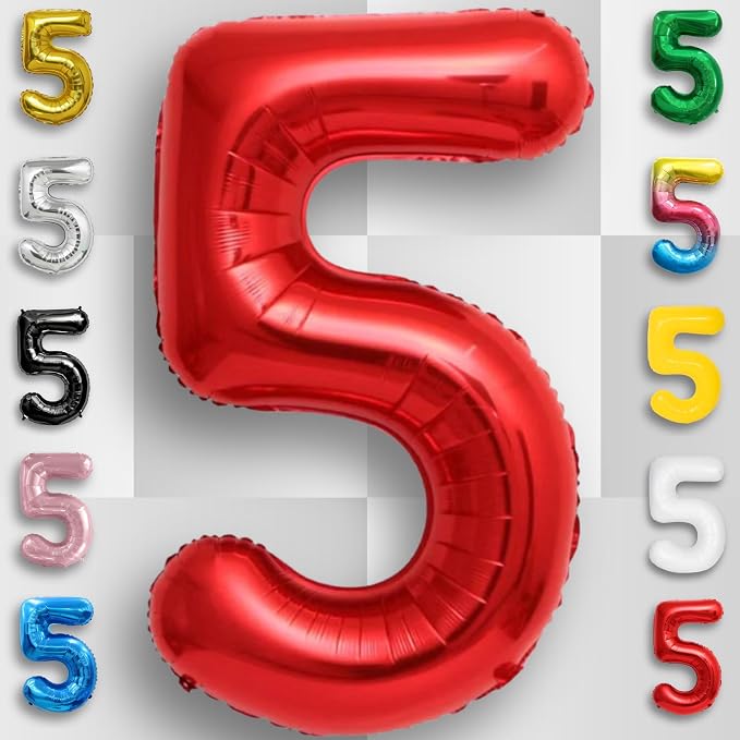 Red Number Balloon 5 Mylar Foil Balloons 16 inch - Image 6