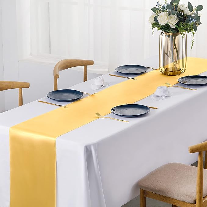 SiinvdaBZX 12 Pcs Gold Satin Table Runner 12 x 108 inches Long | Bright Smooth - Image 2