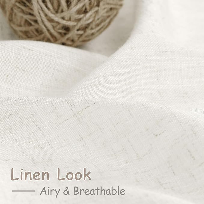 24 Inch Linen Curtains for Kitchen Beige White Small Window Semi Sheer Curtains - Image 4