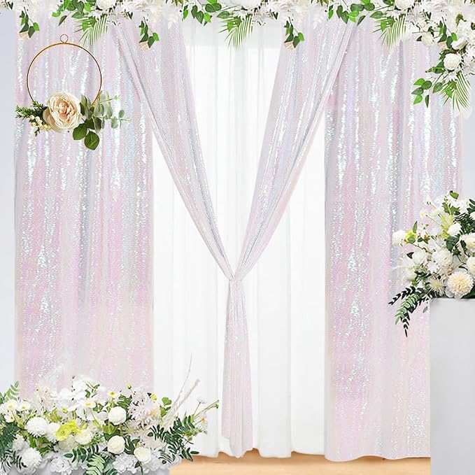 Eternal Beauty White Iridescent 3mm Sequin Backdrop 2x8 Ft 2 Pack Wedding | - Image 4