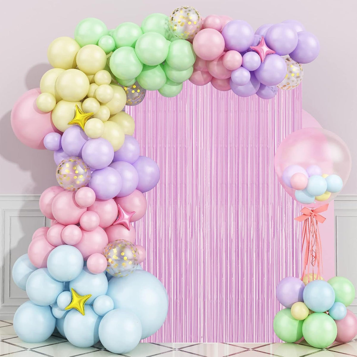 2 Pack Pastel Purple Foil Fringe Backdrop Curtains, Tinsel Streamers Birthday Party Decorations for Girl, Fringe Backdrop for Graduation, Baby Shower, Gender Reveal, Halloween Party
