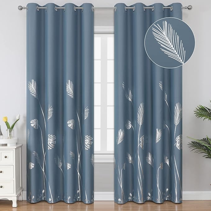 Stone Blue Blackout Curtains & Drapes 90 Inch Length 2 Panels Set by ESTELARTEXTILER