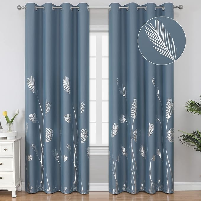 Stone Blue Blackout Curtains & Drapes 102 Inch Length 2 Panels Set by ESTELARTEXTILER