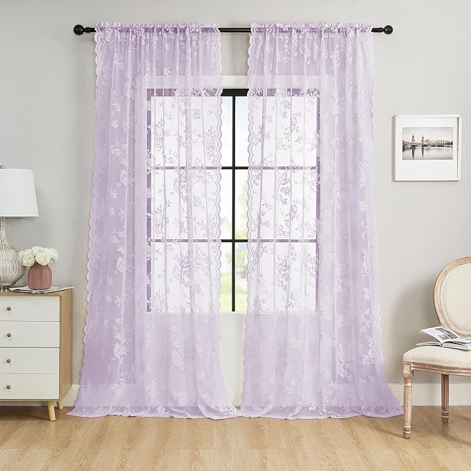 Light Purple Lace Curtains 84 Inches Long 2 Panels - Image 2