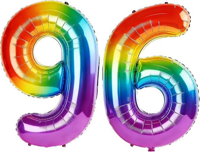 40 Inch Number 96 Balloons for 96th Birthday Party Decorations, 0-100 Rainbow by FOBELEC