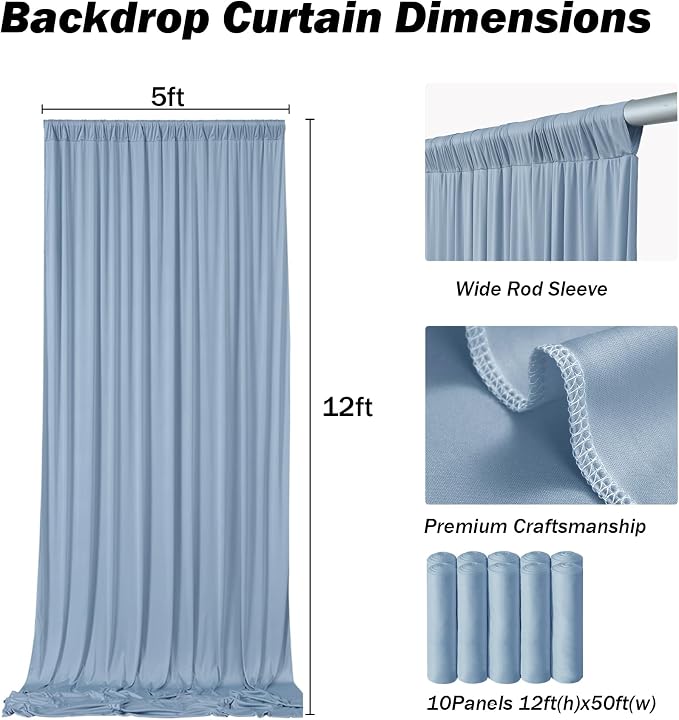 50ft×12ft Dusty Blue Backdrop Curtains - Image 5