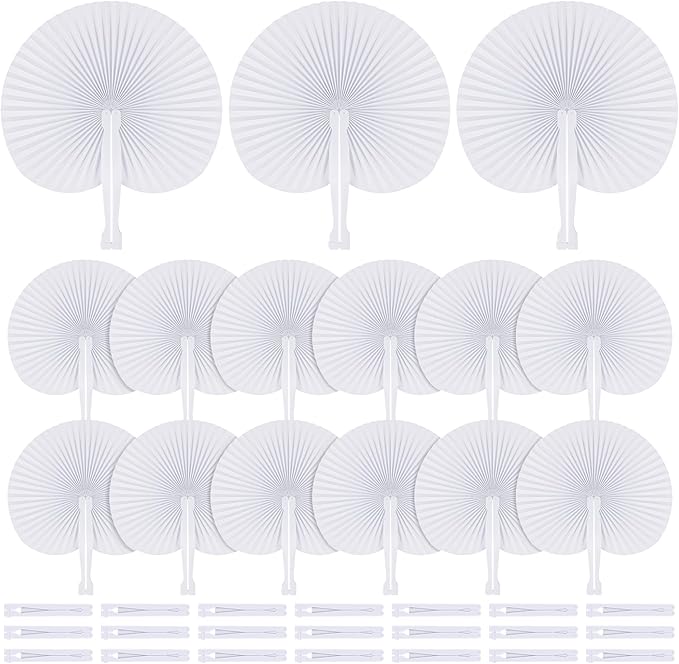 MCEAST 50 Pieces White Party Paper Fans Decorations Folding Fan Handheld Fan by MCEAST