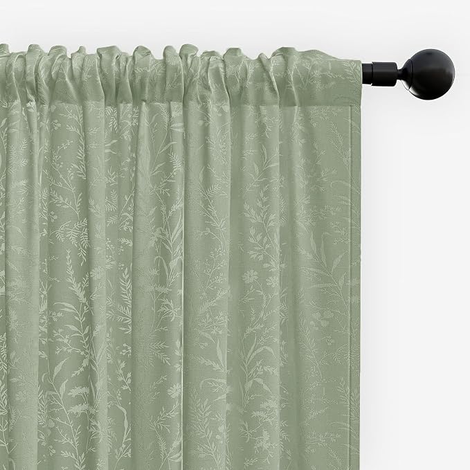 Anmao Sage Green Semi Sheer Light Filtering Curtains 72 Inches Long 2 Panels - Image 8