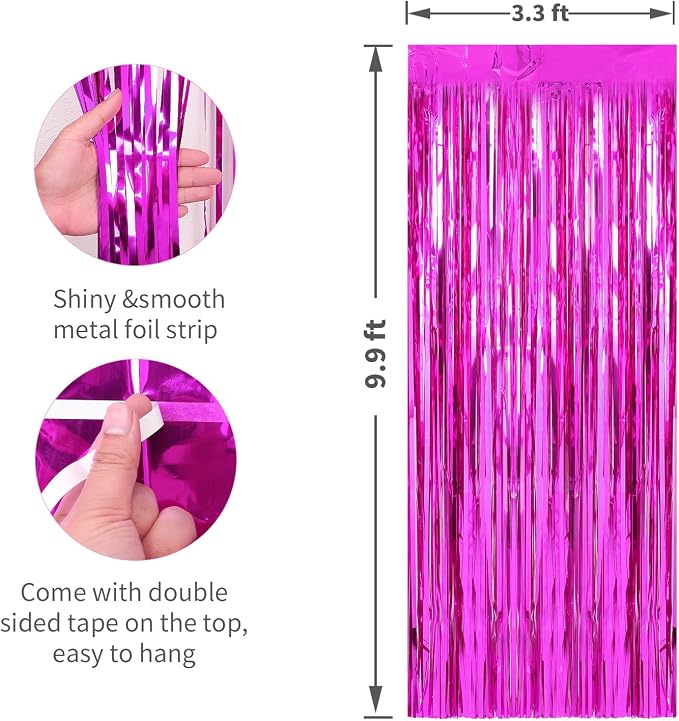 Crosize 2 Pack Hot Pink Party Streamers Backdrop, 3.3 x 9.9 ft | Tinsel Foil - Image 2