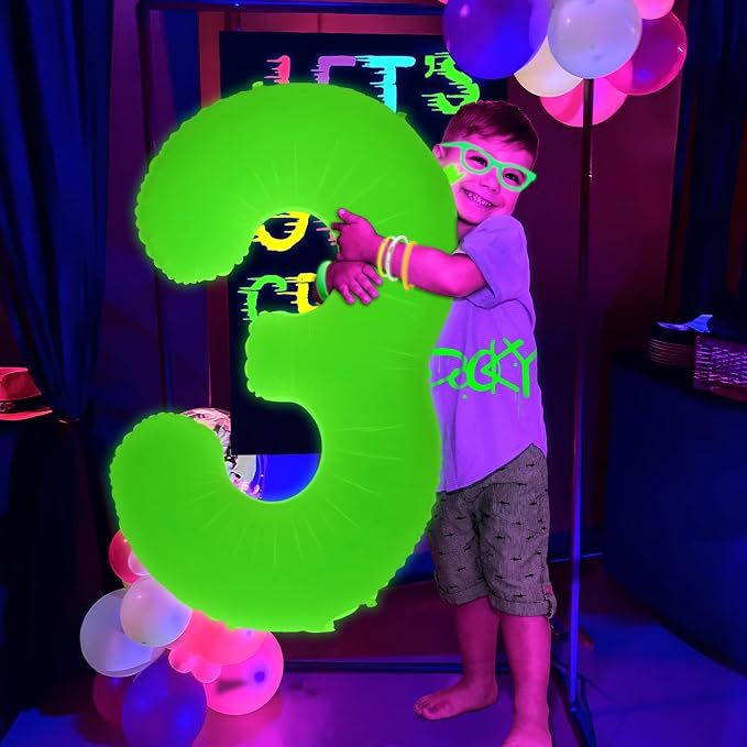 Mega-L Glow in The Dark Party Supplies, 40 Inch Yellow Number 0 Balloon | Glow - Image 5