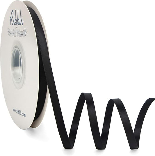 Ribbli Black Satin Ribbon, Double Faced Satin 1/4 inch x Continuous 50 Yards by Ribbli