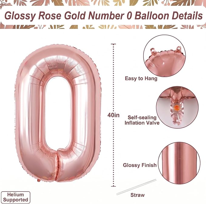 Rose Gold Number 0 Balloon 40 Inch, Glossy Foil - Image 4