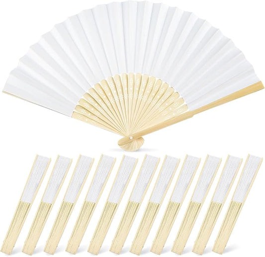 JOHOUSE 12 PCS White Paper Fans Handheld, 8.3 Inch Foldable Hand Fan | Folding by JOHOUSE