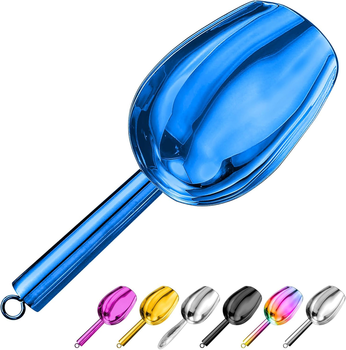 Metal Ice Scoop 3 Oz, Small Stainless Steel Ice scooper for Ice Maker Ice Bucket Kitchen Freezer Bar Party Wedding, Multipurpose for Coffee Bean,Flour Scoop,Dog Food Scoop (3 OZ-Blue)