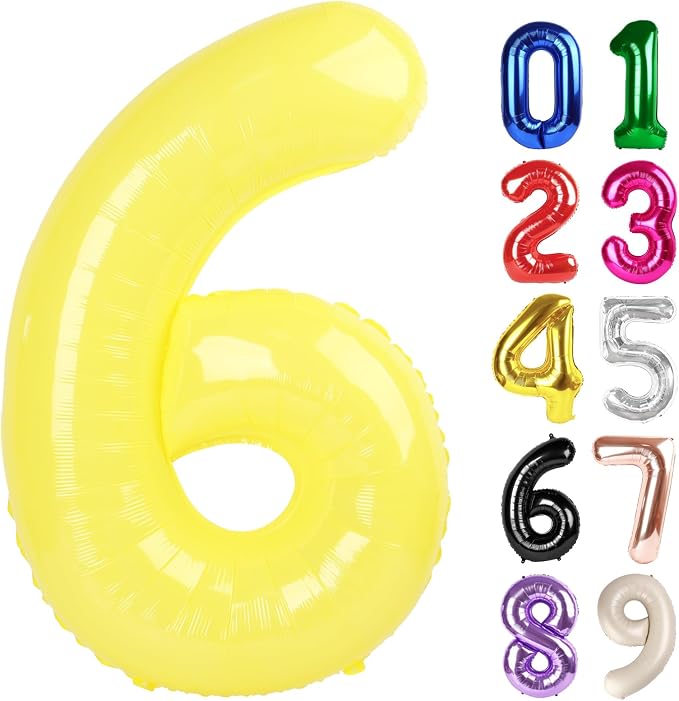 6 Balloon - Macaron Yellow Birthday Number Balloons, 40 Inch Decorations | by ALPHADELTAPI