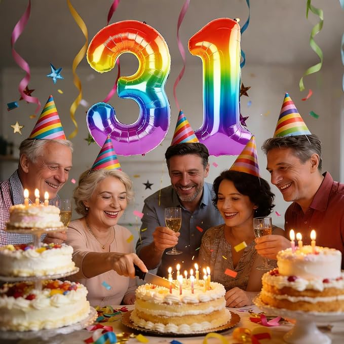40 Inch Number 31 Balloons for 31st Birthday Party Decorations, 0-100 Rainbow - Image 2