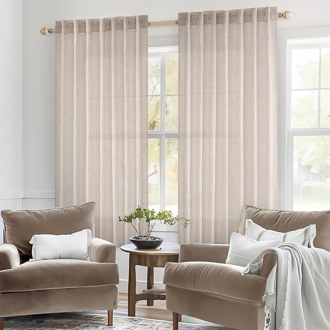 MIULEE Natural White Linen Curtains 40 Inch Long - Image 2