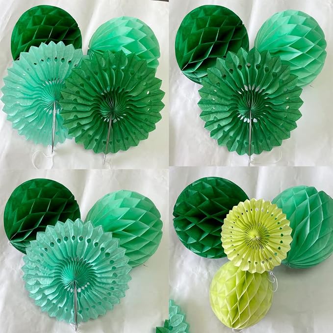 12pcs 6'' 8'' Honeycomb Balls Tissue Paper Fans Green Honeycomb Ball Fans | - Image 4