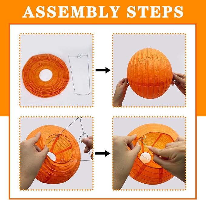 Orange Paper Lanterns, Baby Showers, Classrooms, Fall Halloween and Seasonal - Image 3