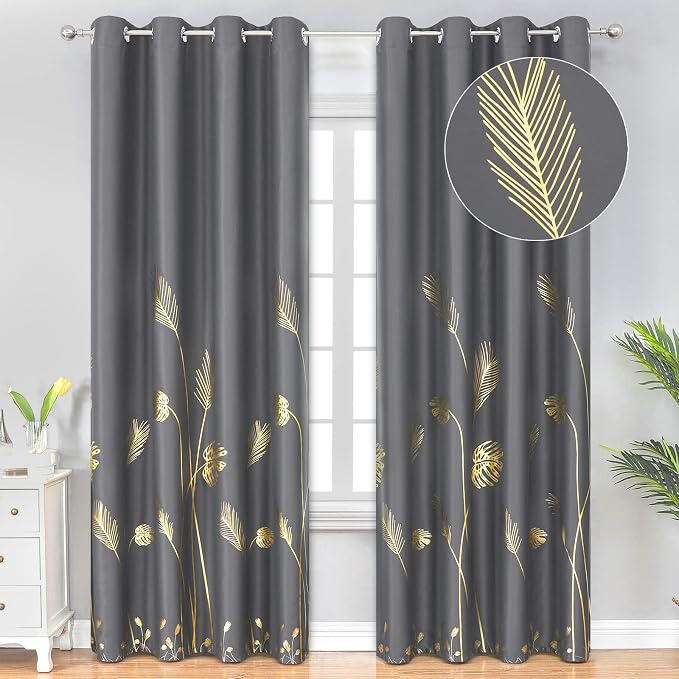 Dark Grey Blackout Curtains 96 inches Long 2 Panels by ESTELARTEXTILER