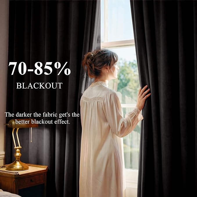 Blackout Black Velvet Curtains for Home Theater, 2 Panels | 300GSM Soft Velvet - Image 3
