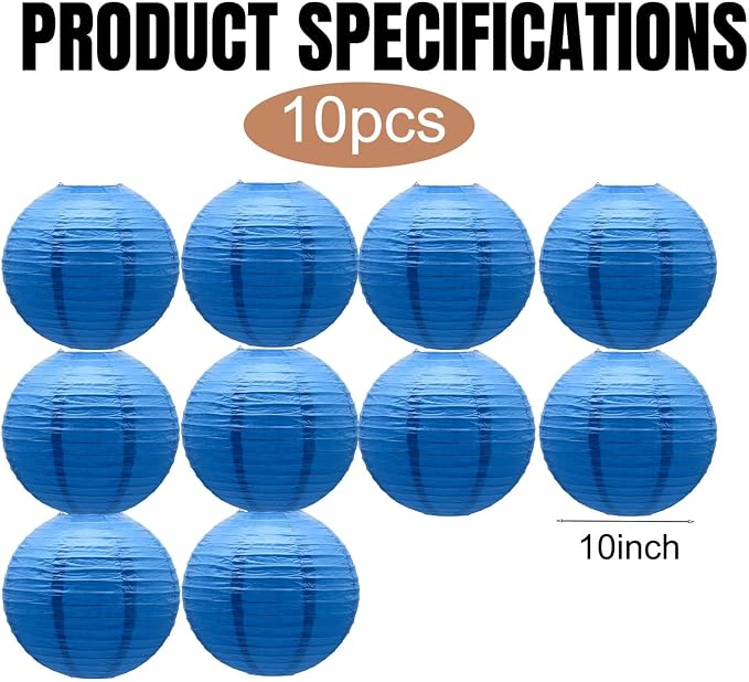 Royal Blue Paper Lanterns Chinese Japanese Round Shape Hanging Ceiling - Image 3