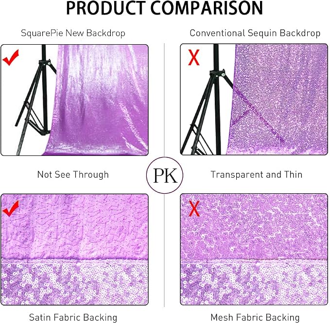 SquarePie 10x10ft Lavender Sequin Backdrop, High Density Non-Transparent - Image 6