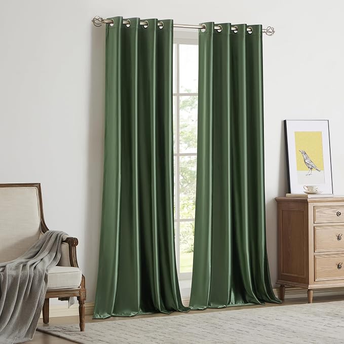 BULBUL Velvet Oilve Green Blackout Curtains 108 inch Length - Image 7