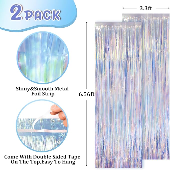 Voircoloria 2 Pack Iridescent Foil Fringe Curtains, Holographic Tinsel - Image 2