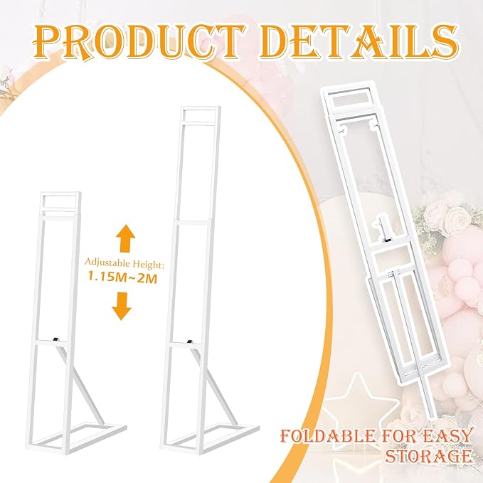 1 Pack White Wedding Backdrop Stand, Adjustable Metal Arch - Image 3