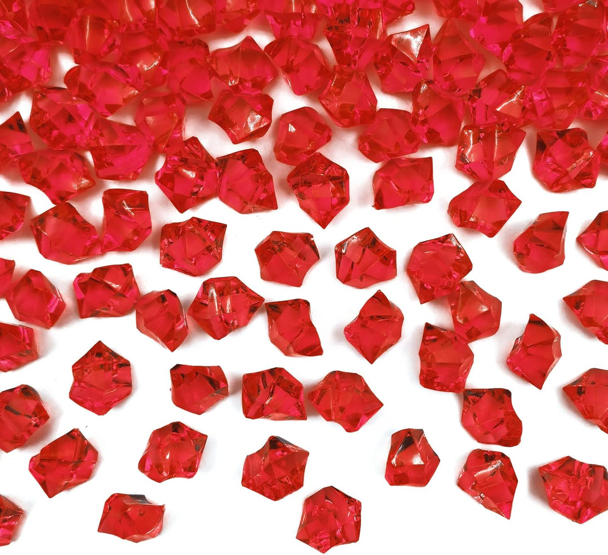 Vase Fillers,150 pcs 16 * 22 mm Red Fake Crushed Ice Cubes, Red Plastic Artificial Acrylic Rocks Acrylic Decor