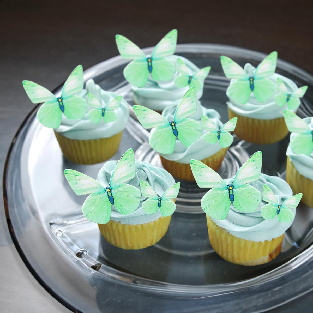 Ephlyn 72Pcs Wafer Paper Butterflies Cupcake Toppers, Edible Butterfly Cake Decorations, Butterfly Theme Birthday Party Decorations for Wedding Birthday Anniversary Party Decorations Green