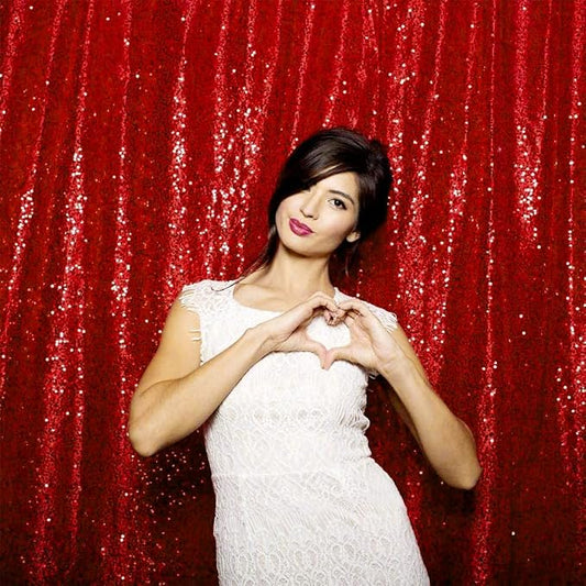 JYFLZQ Red Sequin Backdrop Curtains 8ft x 8ft 1 Panel Glitter Photo Booth by JYFLZQ