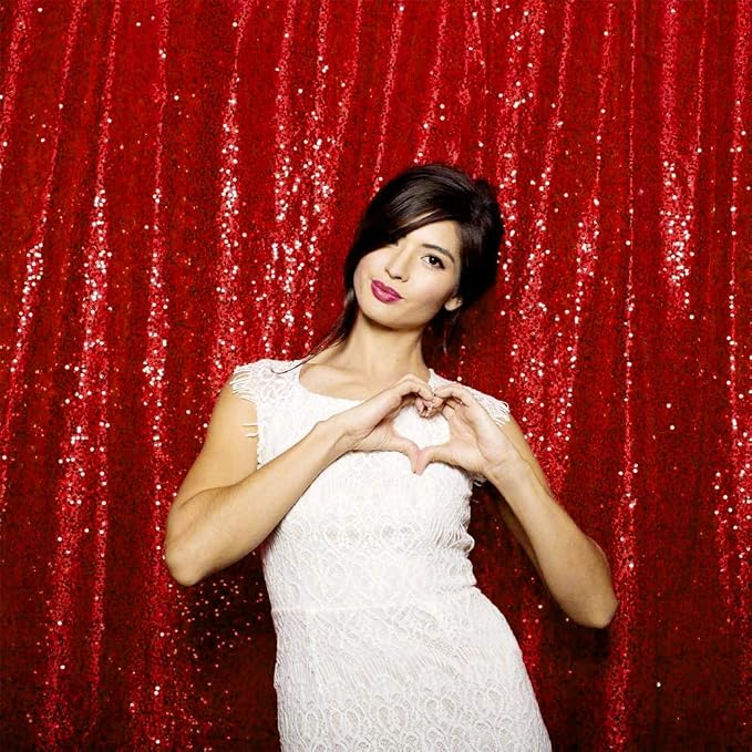 JYFLZQ Red Sequin Backdrop Curtains 6ft x 8ft 1 Panel Glitter Photo Booth by JYFLZQ