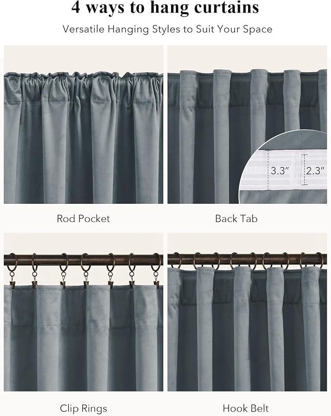 Stone Blue Velvet Drapes Extra Long - Image 2