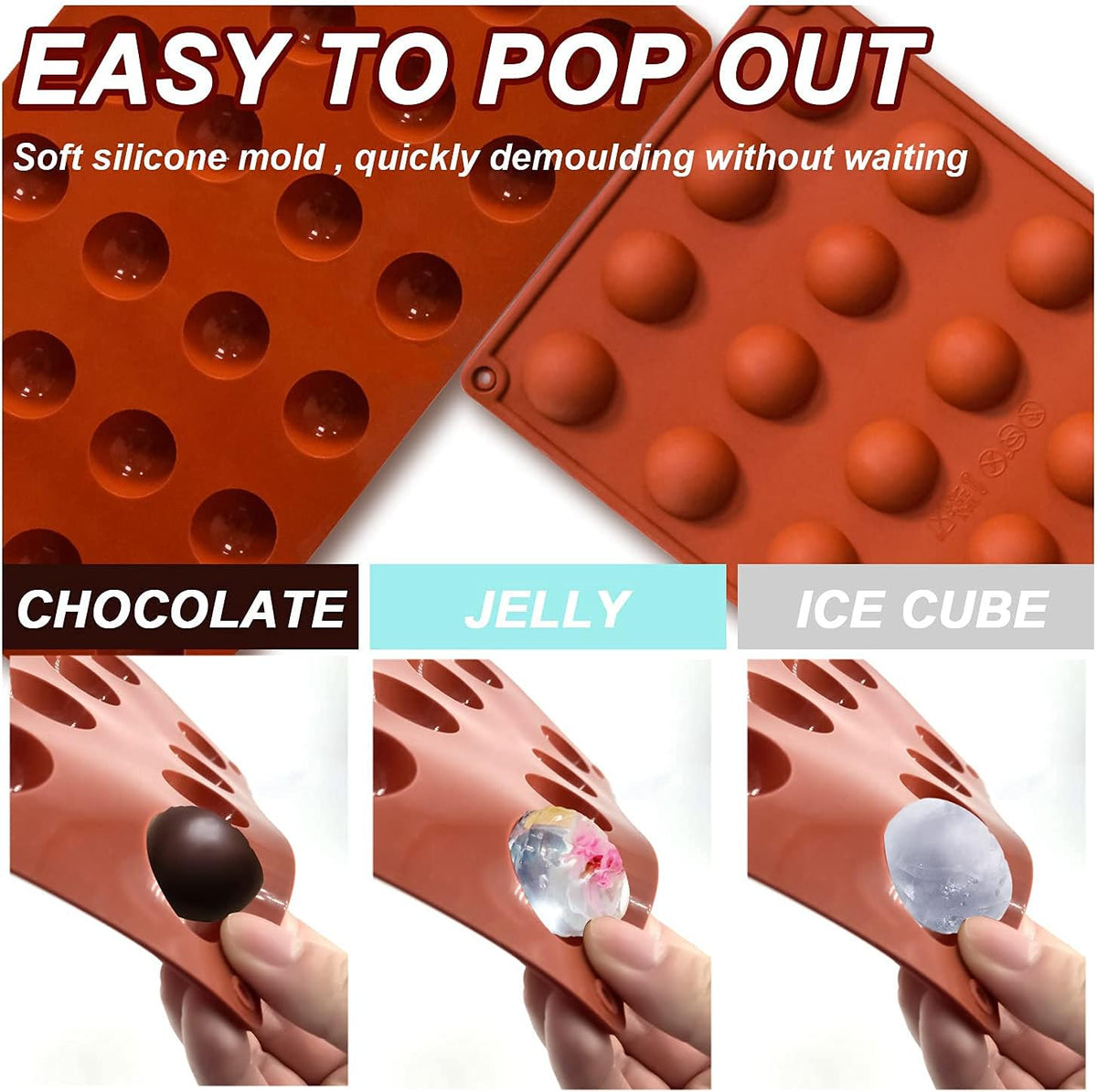 Semi Circular Silicone Molds, Non-Stick Silicone Chocolate Molds,3 Packs Baking Molds for Making Chocolate, Cake, Jelly, Desert, Biscuit, Dome Mousse (6 Cups, 15 Cups and 24 Cups)