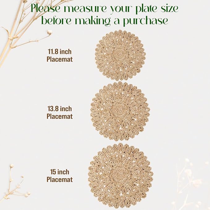 15" Corn Husk Woven Round Placemats Set of 6 - Image 5