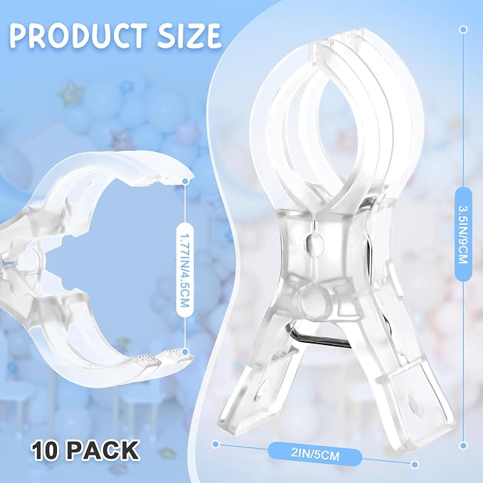 10 Pack Balloon Arch Clips, 3.5'' Clear Plastic Spring Clamps | Heavy Duty Clips - Image 2